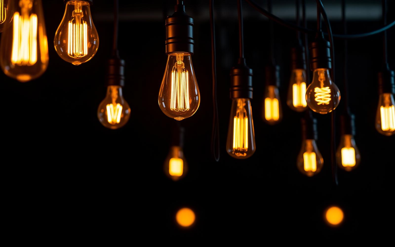 Vintage Edison LED filament bulbs glowing